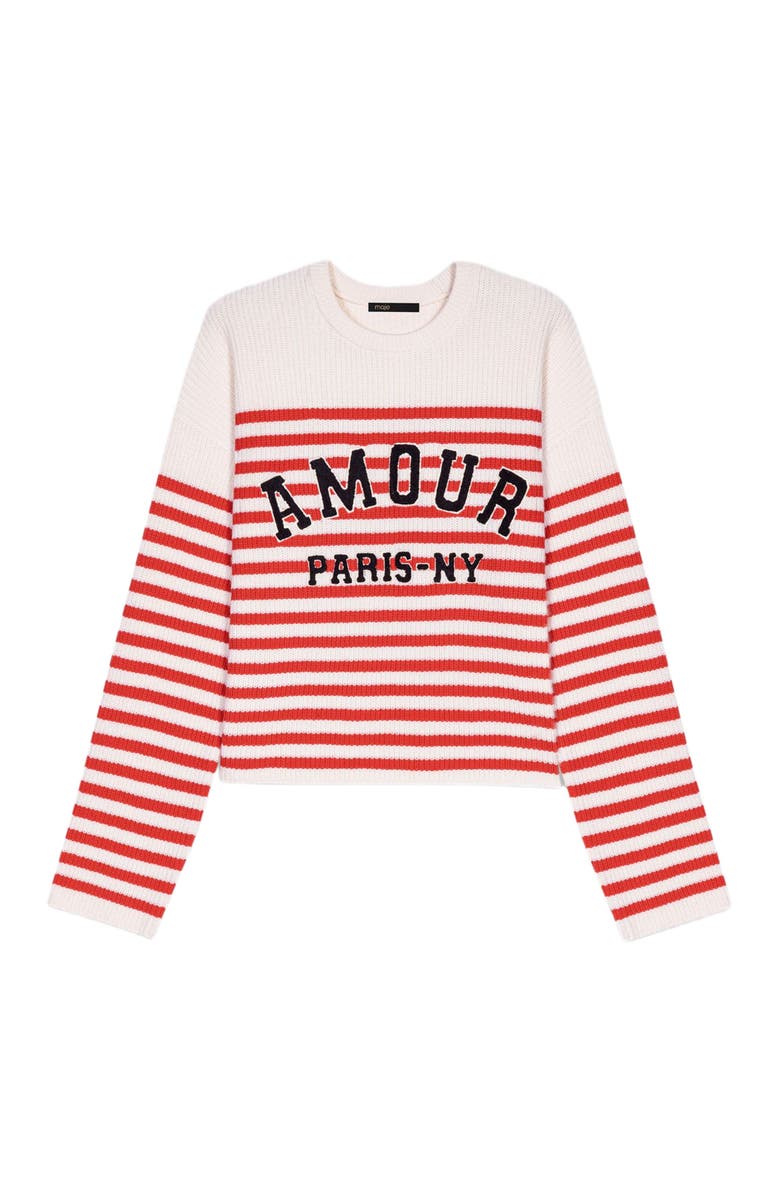 maje Striped rib knit sweater, Alternate, color, Ecru /Red