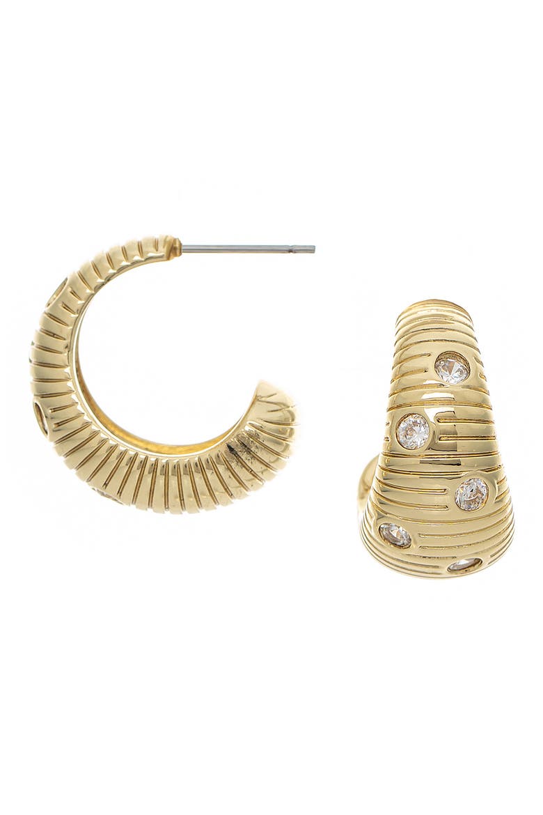 Textured Cubic Zirconia Hoop Earrings, Main, color, POLISHED