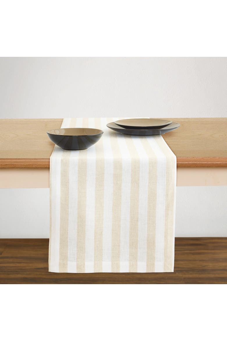 Linen Table Runner - Sorrento Stripe, Main, color, Natural and White