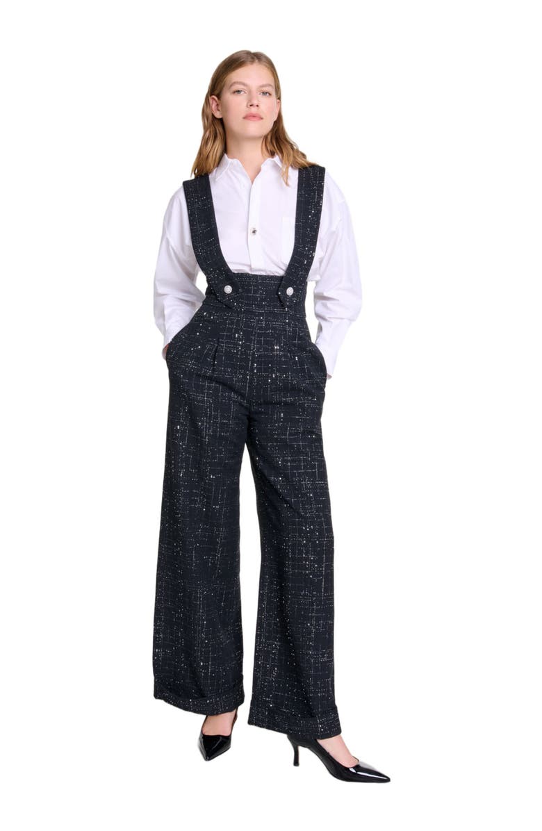 maje Wide-leg trousers with tweed braces, Main, color, 
