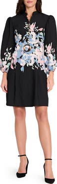 Tahari ASL Print Belted Long Sleeve Dress