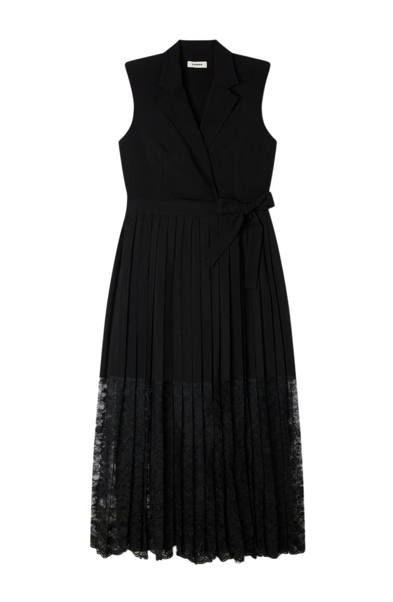 SANDRO Lace collar maxi dress, Alternate, color, Black