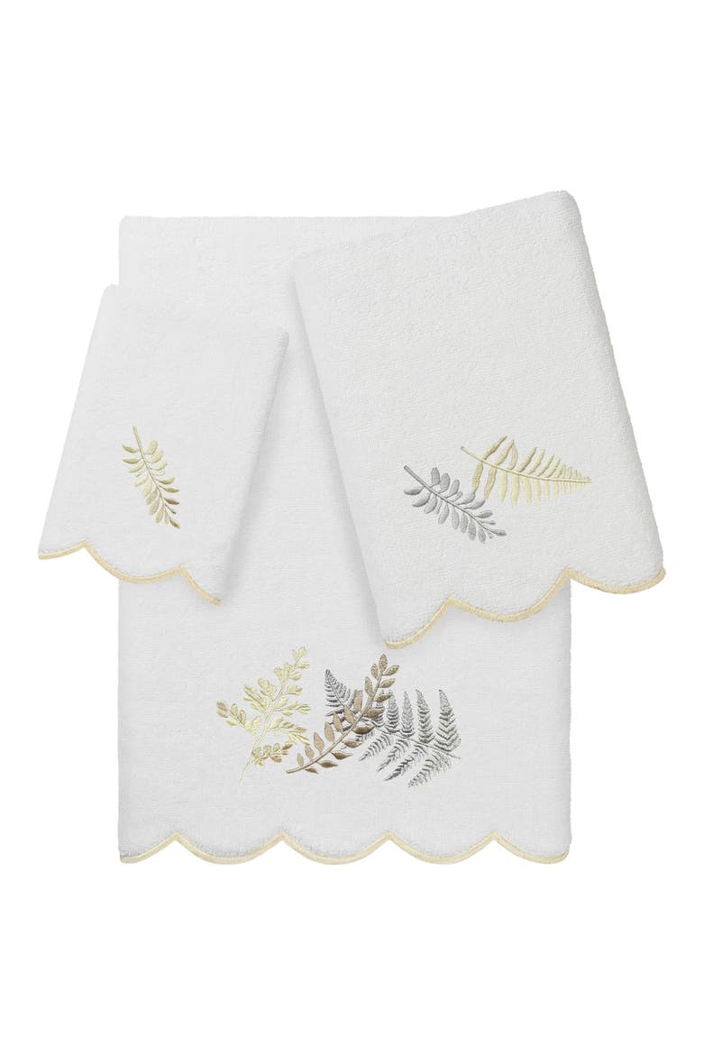 Fern Toss Scallop 3-Piece Towel Set, Main, color, WHITE/ BEIGE