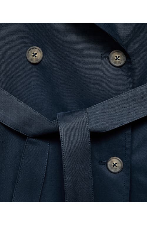 Mango Teen Classic Belted Trench Coat In Blue