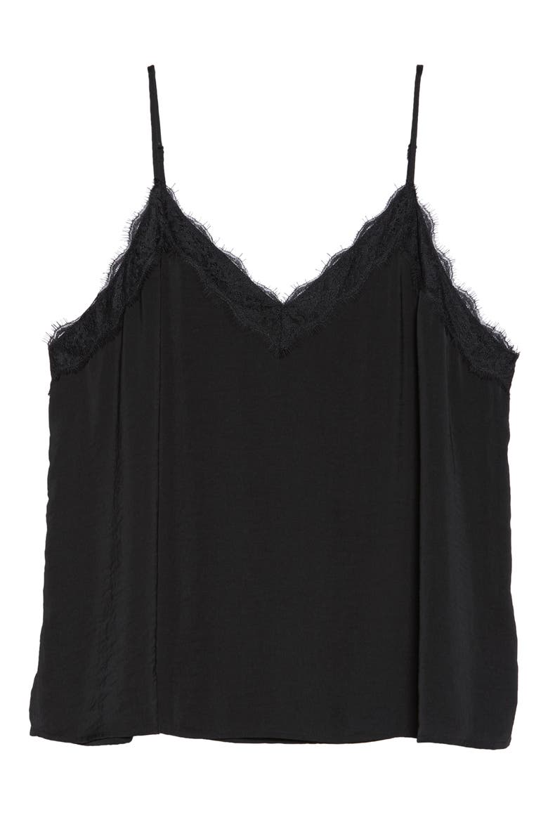 Leopard Print Lace Trim Camisole, Alternate, color, BLACK
