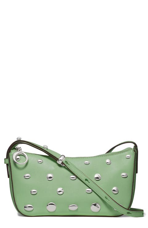 halo studded fine grain leather crossbody