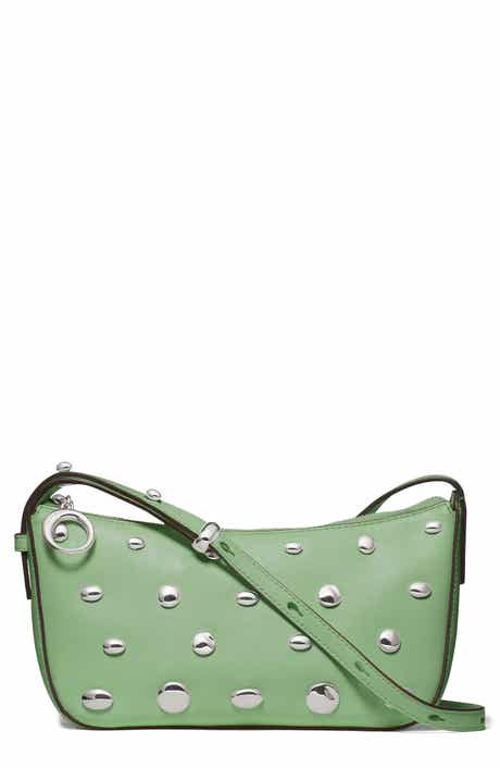 halo studded fine grain leather crossbody