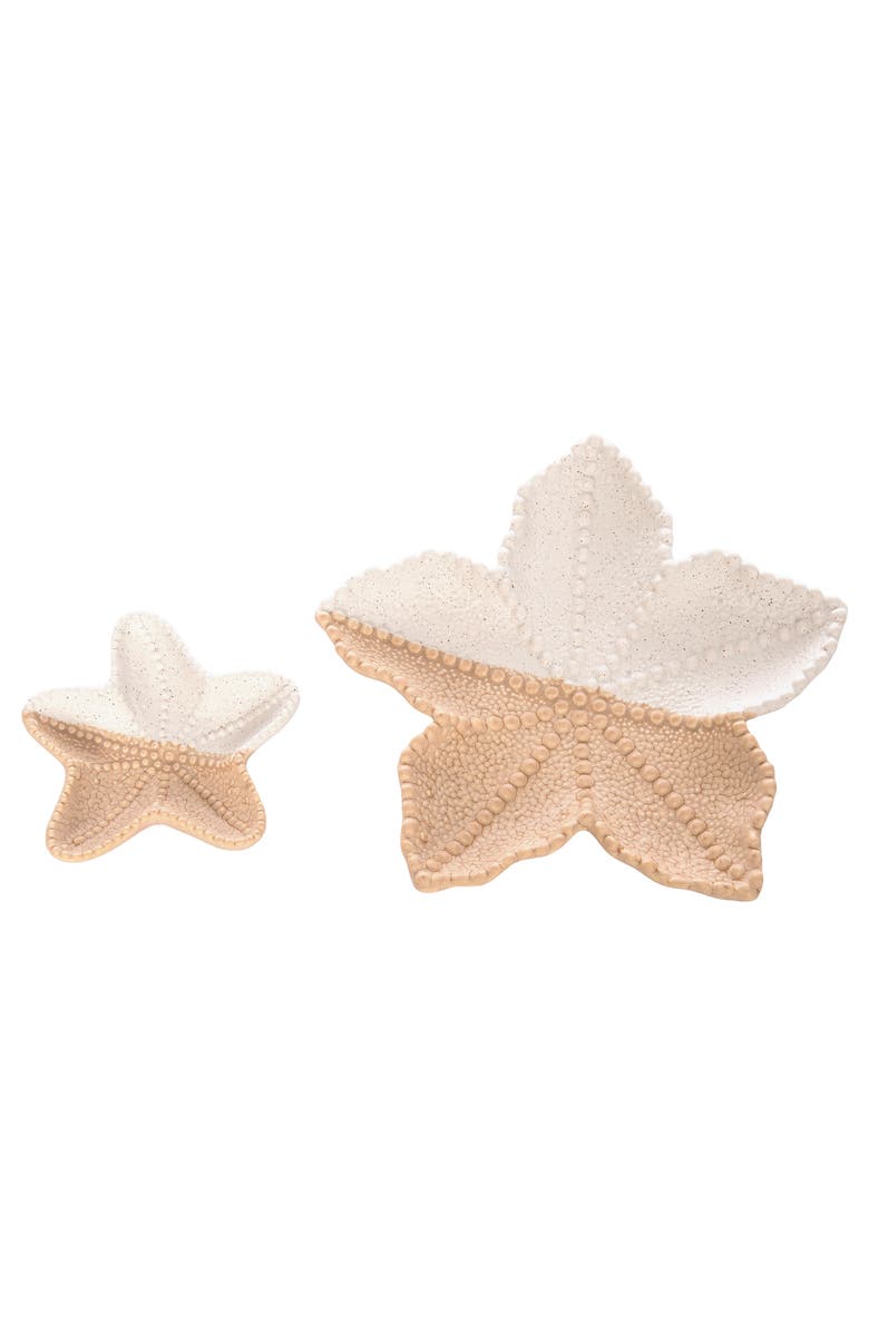 Beachcombers Almond And Bisque Sea Star Plate Set Of 2, Main, color, White