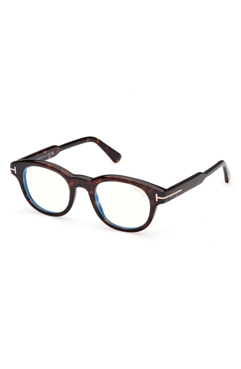 TOM FORD 47mm Round Optical Glasses, Alternate, color, Shiny Classic Dark Havana