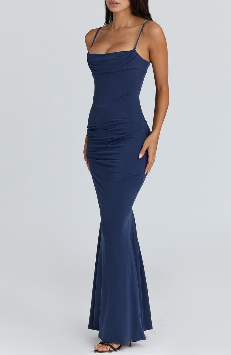 HOUSE OF CB Milena Corset Trumpet Gown, Alternate, color, Navy