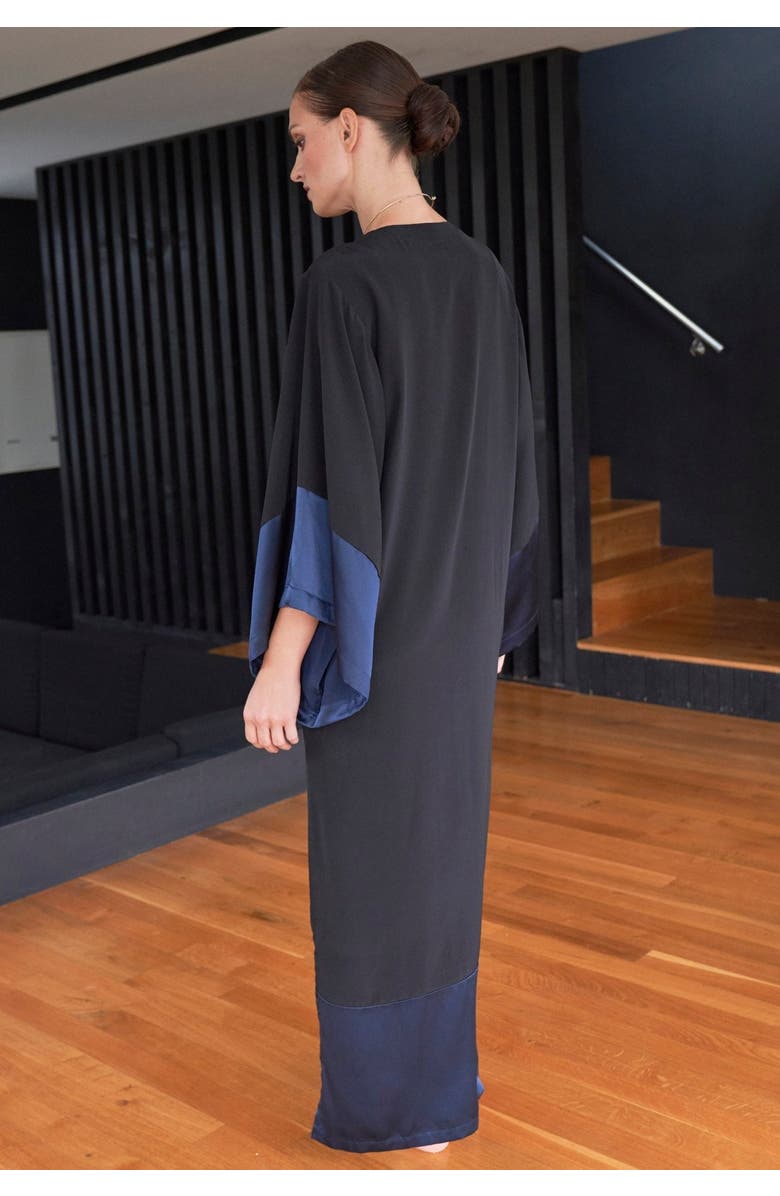 ocean+main Wide Sleeve Silk Tunic Dress, Alternate, color, Black And Navy