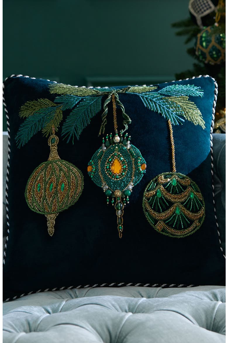 Emerald Ornaments Beaded Accent Pillow, Alternate, color, GREEN