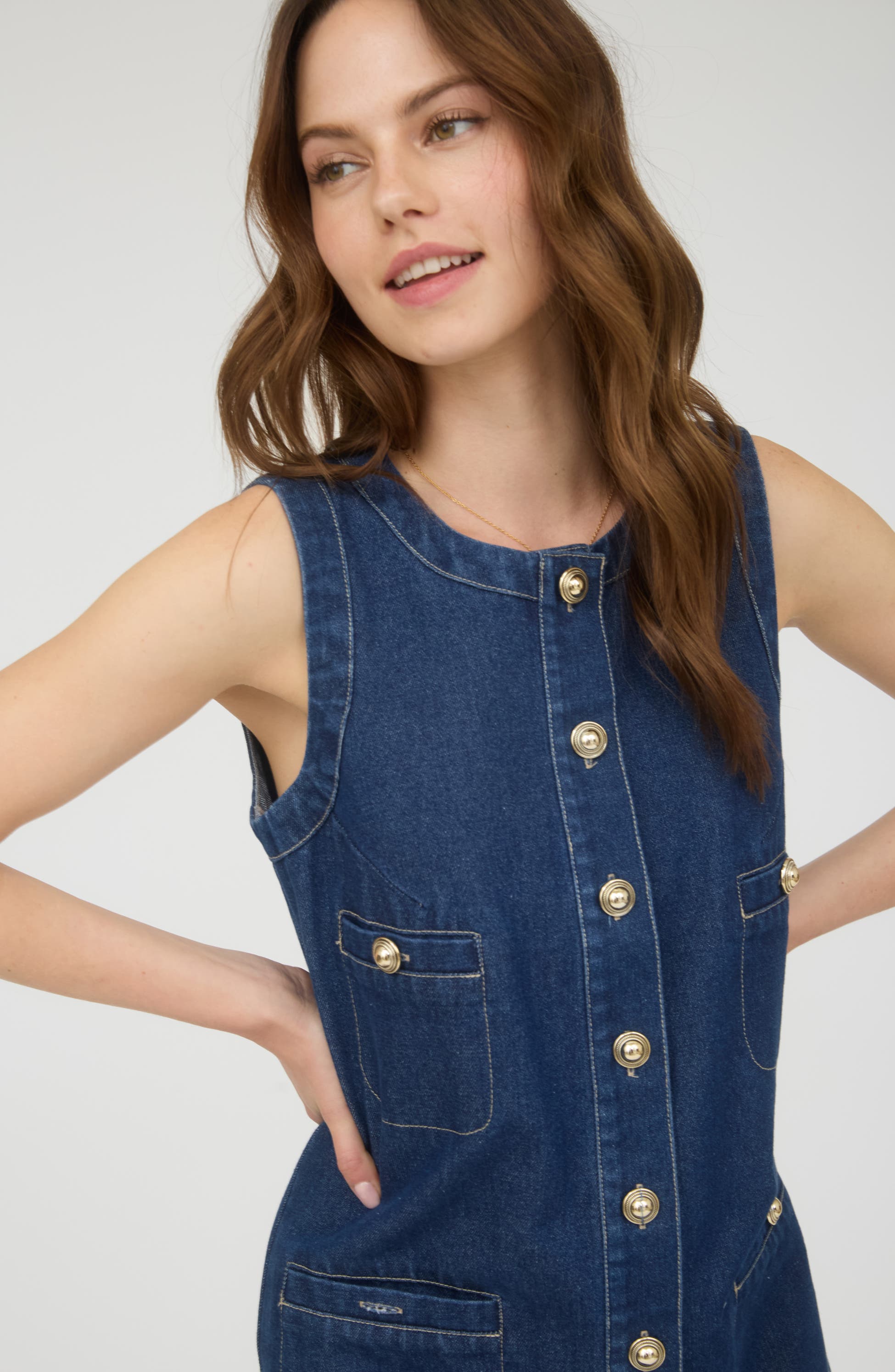 Sleeveless Button Front Denim Minidress