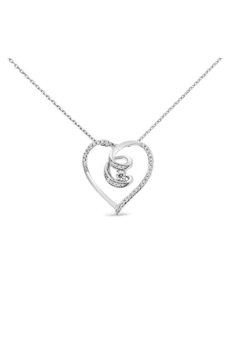 Silver 1/4 Cttw Diamond Open Heart Twisted Awareness Ribbon Pendant Necklace, Main, color, White