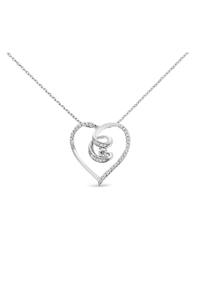 Haus of Brilliance Silver 1/4 Cttw Diamond Open Heart Twisted Awareness Ribbon Pendant Necklace, Main, color, White