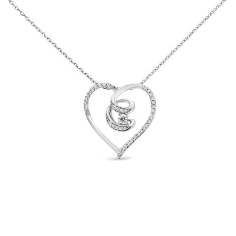 Silver 1/4 Cttw Diamond Open Heart Twisted Awareness Ribbon Pendant Necklace