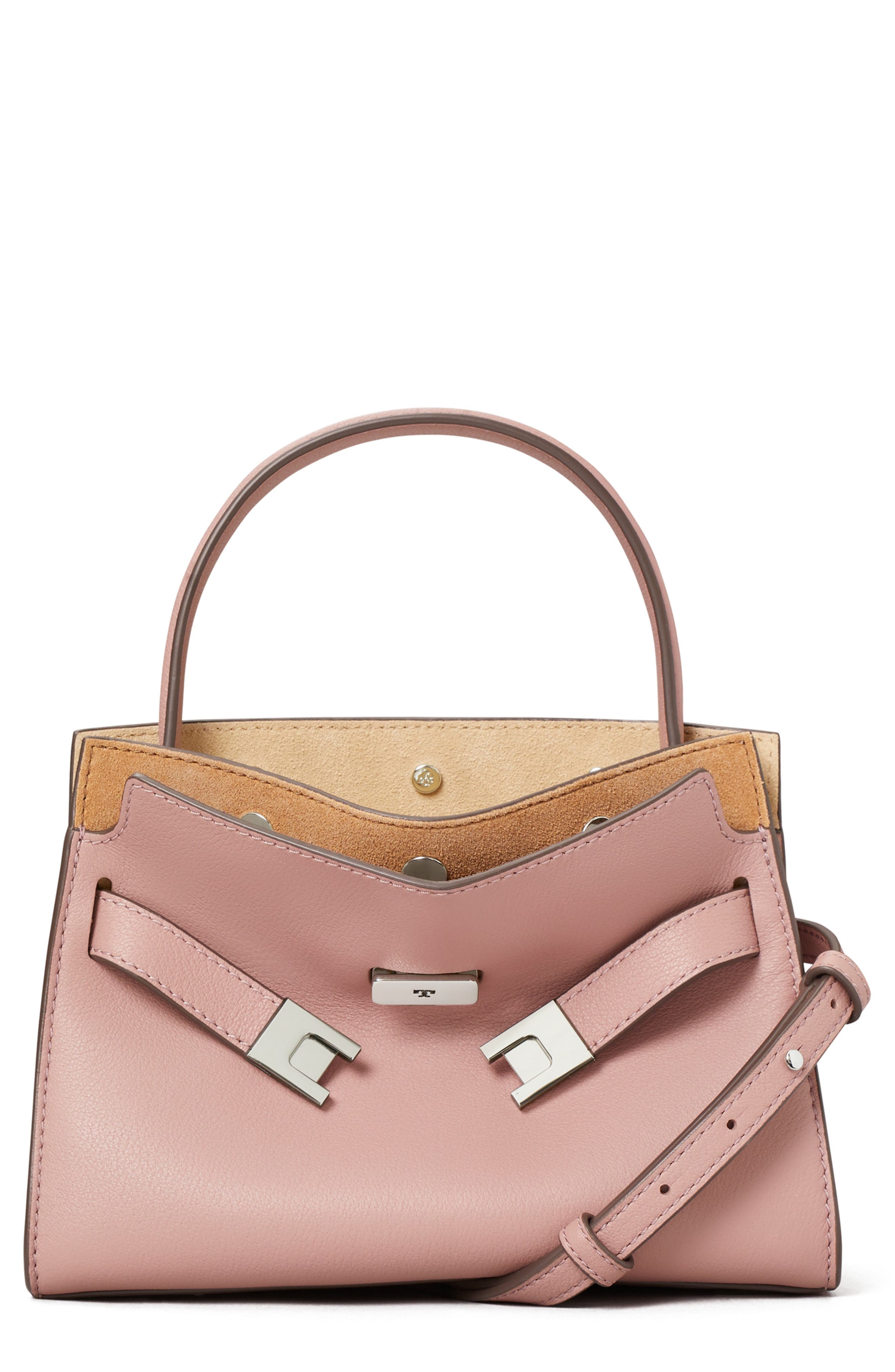 Tory Burch Petite Lee Radziwill Leather Double Bag, Main, color, Light Mauve