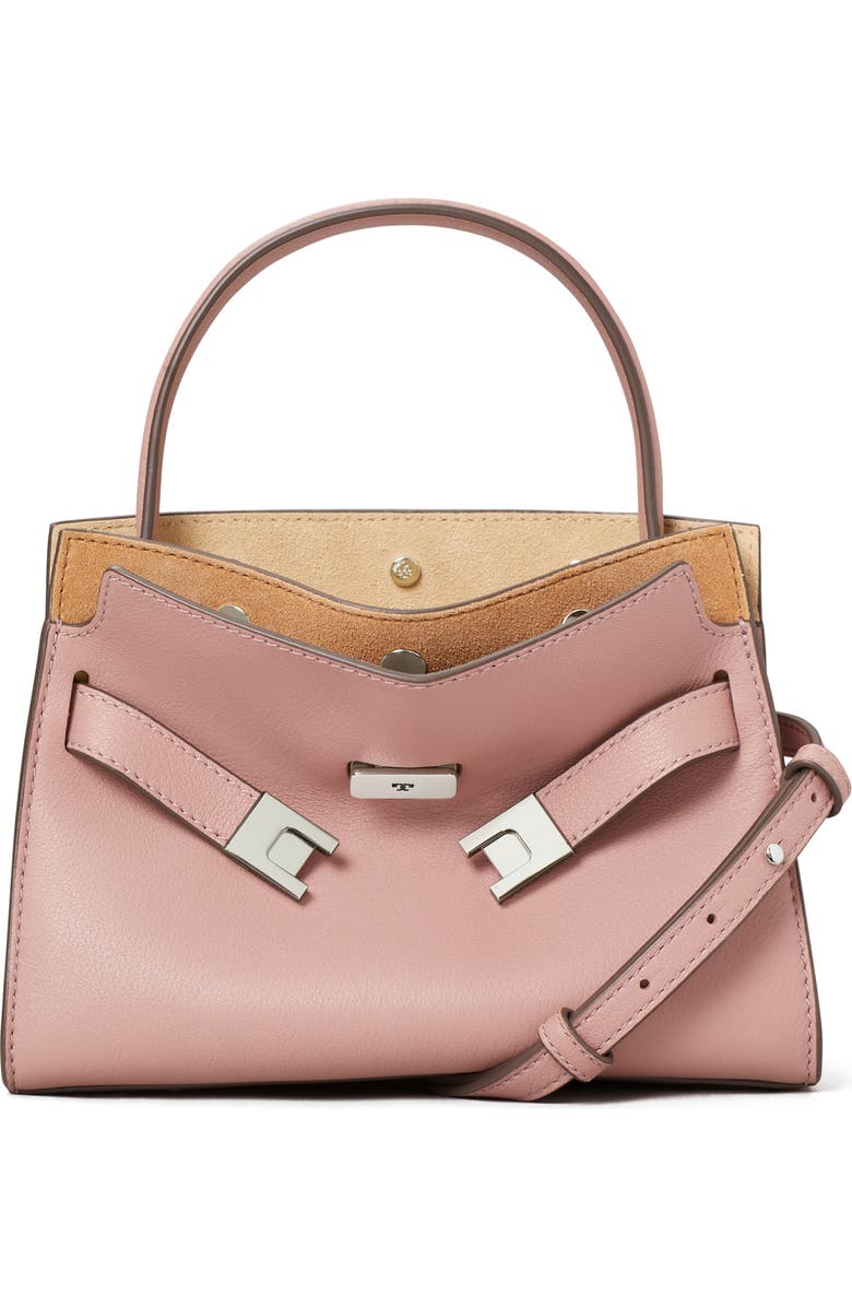 Tory Burch Petite Lee Radziwill Leather Double Bag, Main, color, Light Mauve