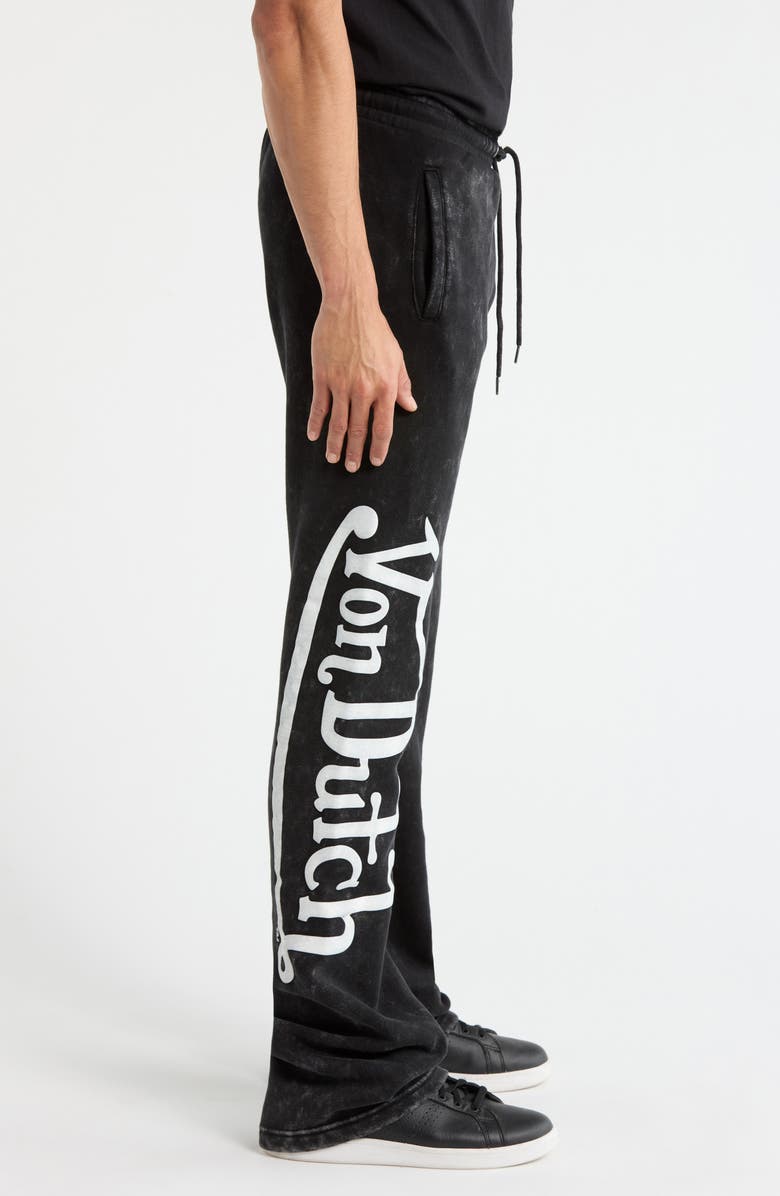 Von Dutch Studded Mineral Wash Fleece Drawstring Pants, Alternate, color, Jet Black Bleach Wash