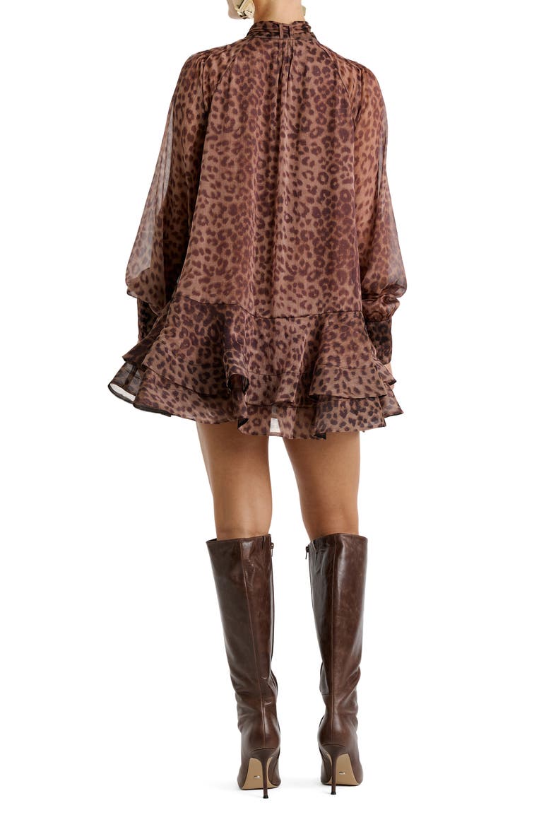 Adrie Long Sleeve Babydoll Minidress, Alternate, color, LEOPARD