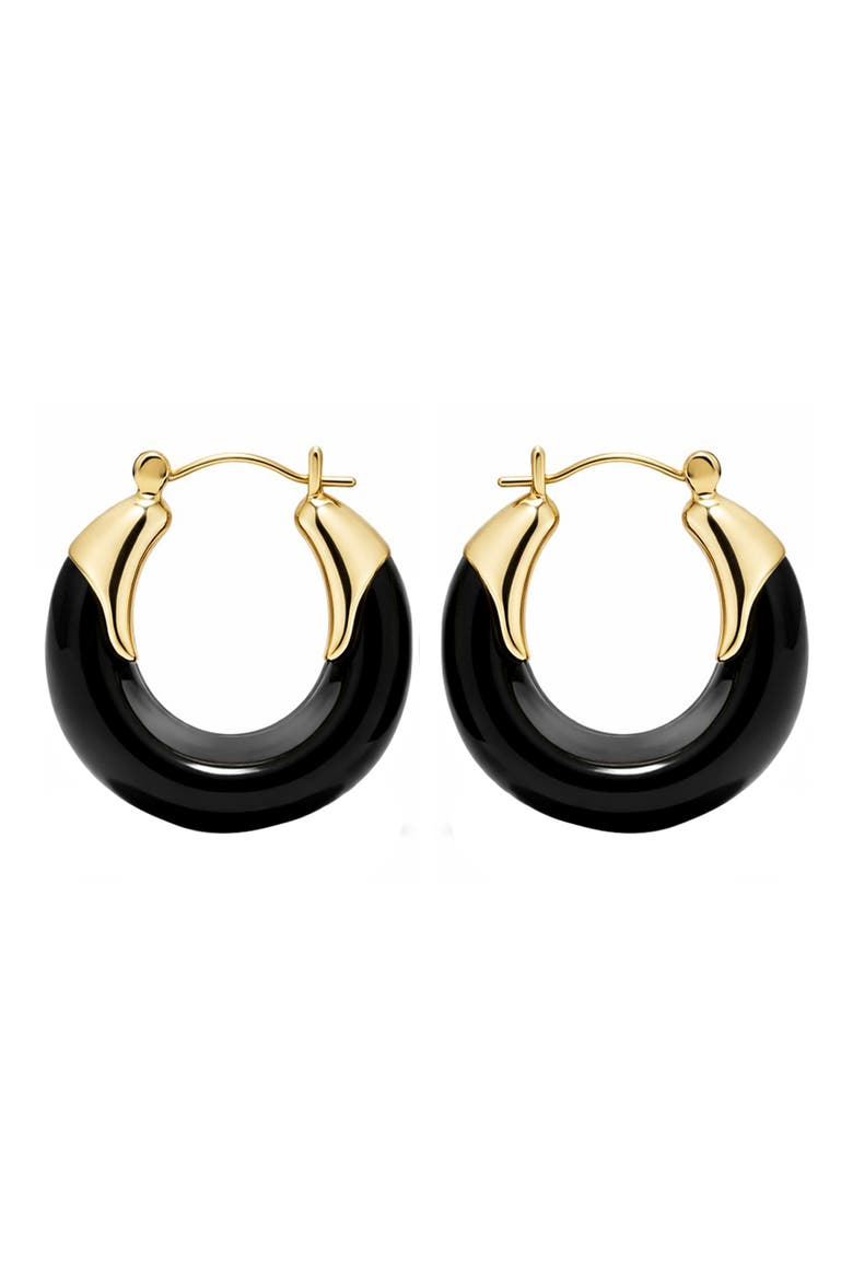 Black Lucite Hoop Earrings, Main, color, GOLD