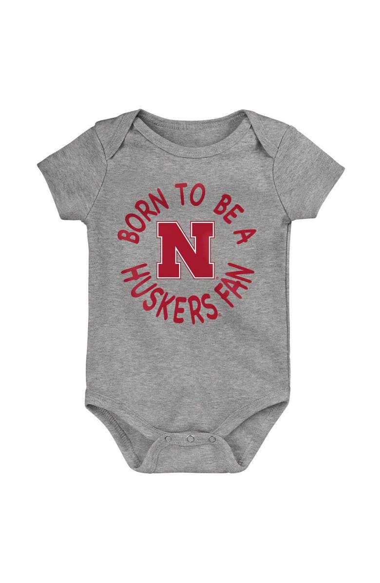 Outerstuff Newborn & Infant Scarlet/Black/Heather Gray Nebraska Huskers 3-Pack Born To Be Bodysuit Set, Alternate, color, 