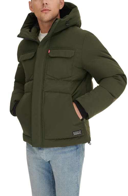 Levi's Water Resistant Hooded Quilted Puffer Jacket In Green