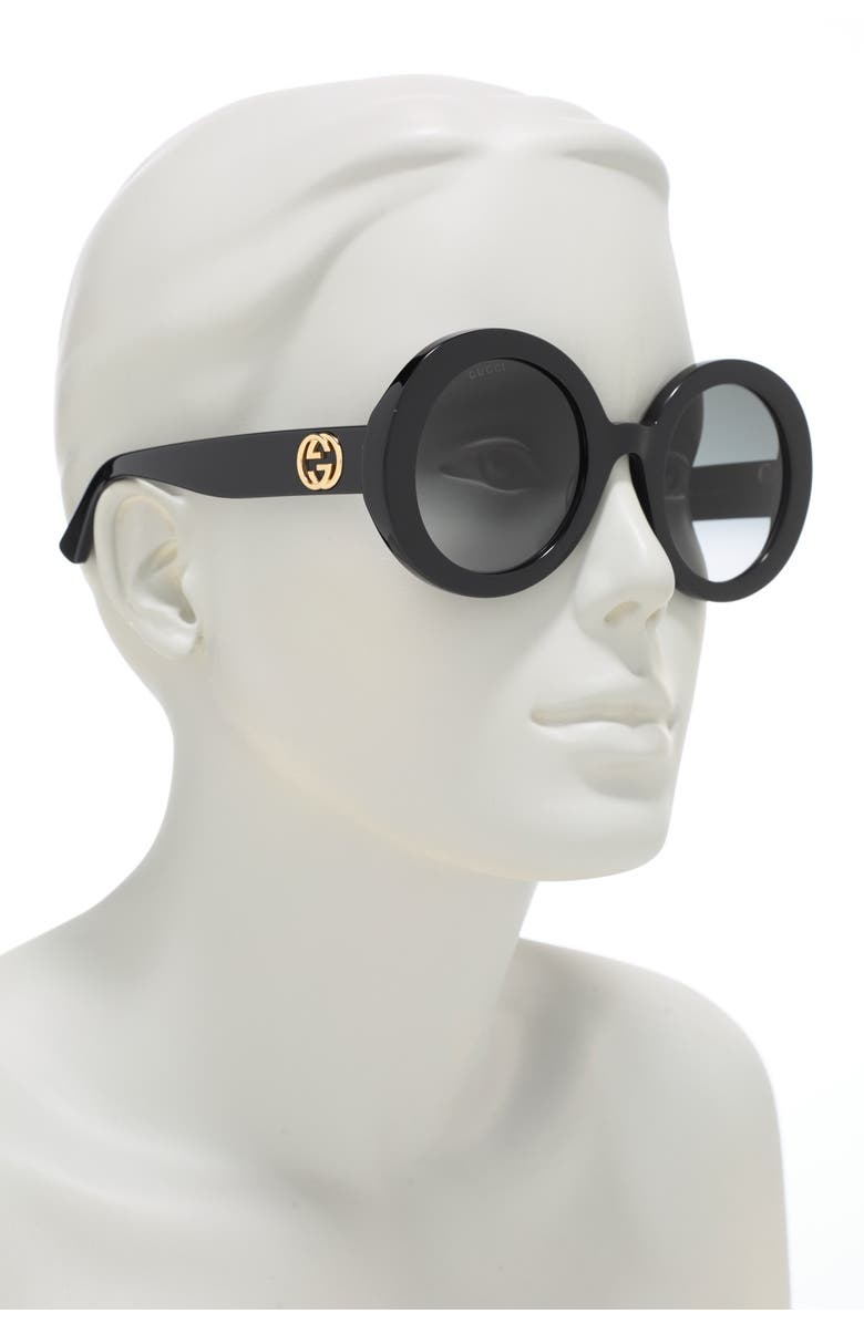 Gucci 52mm Round Sunglasses, Alternate, color, Black Black Grey