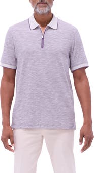 Bugatchi Cotton & Linen Quarter Zip Polo