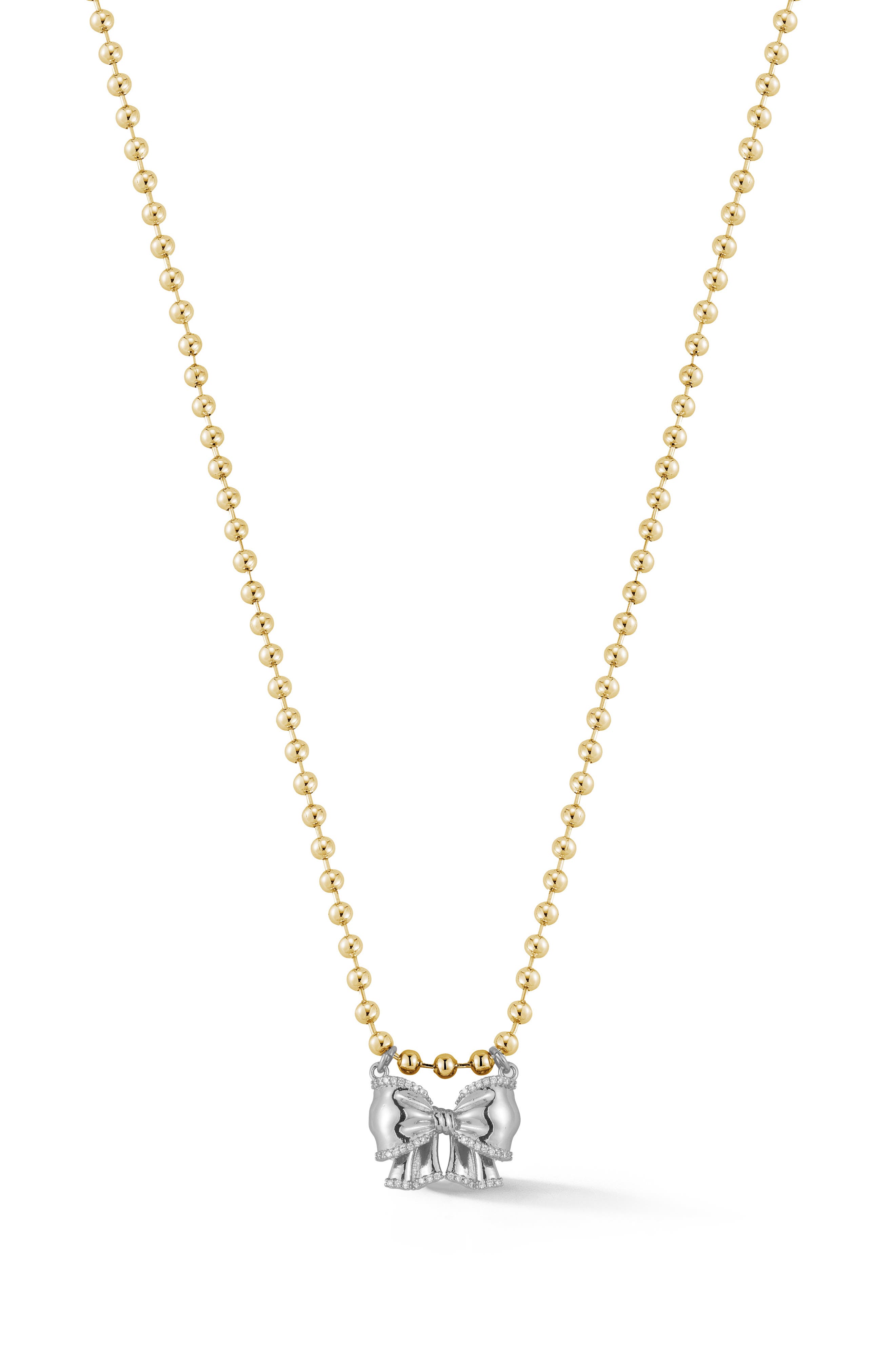 Two Tone Bow Pendant Necklace