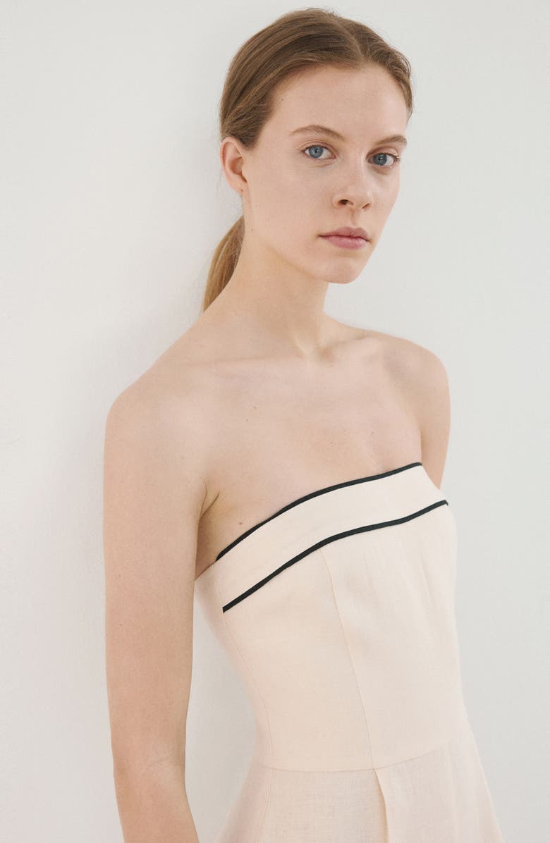 MANGO Mono Corso Strapless Linen Jumpsuit, Alternate, color, Ecru