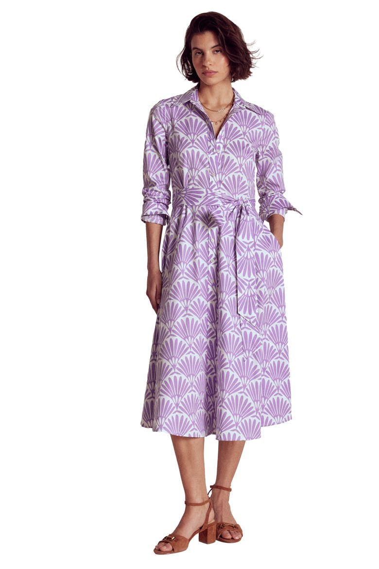 Amy Print Long Sleeve Stretch Cotton Shirtdress, Alternate, color, PRETTY VIOLET, DECO PALM