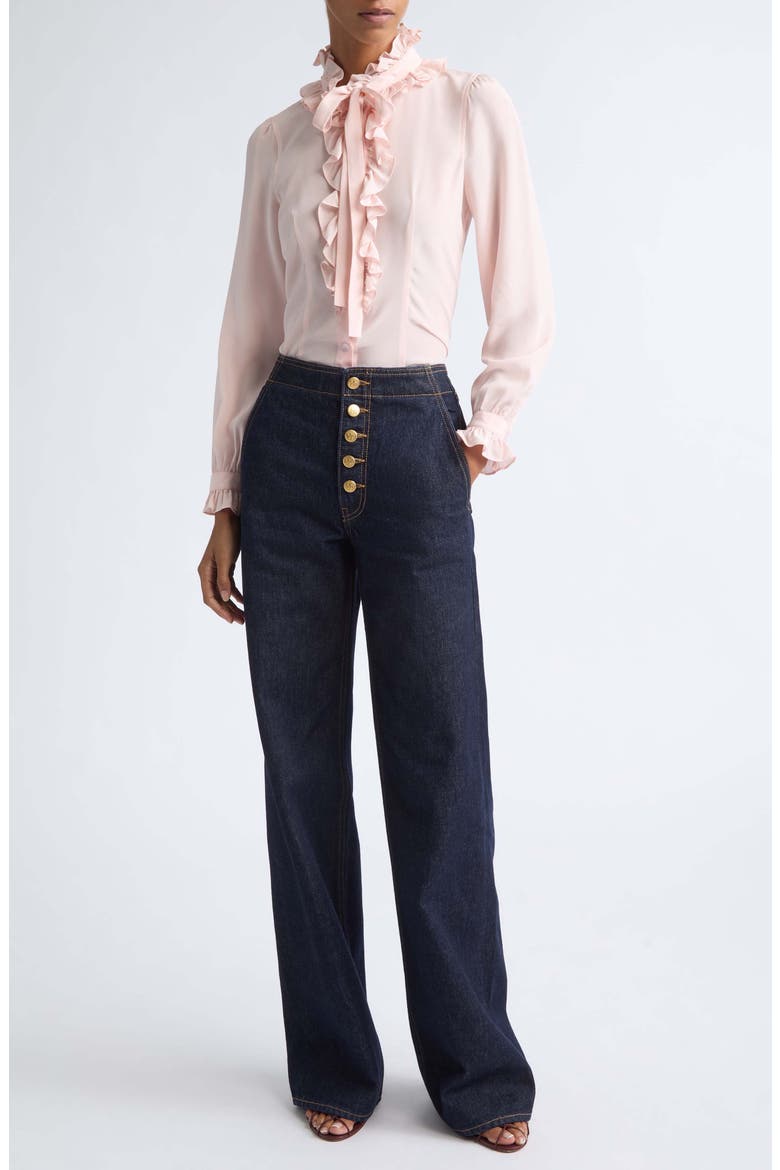 Catroux Ruffle Neck Silk Top, Alternate, color, POWDER