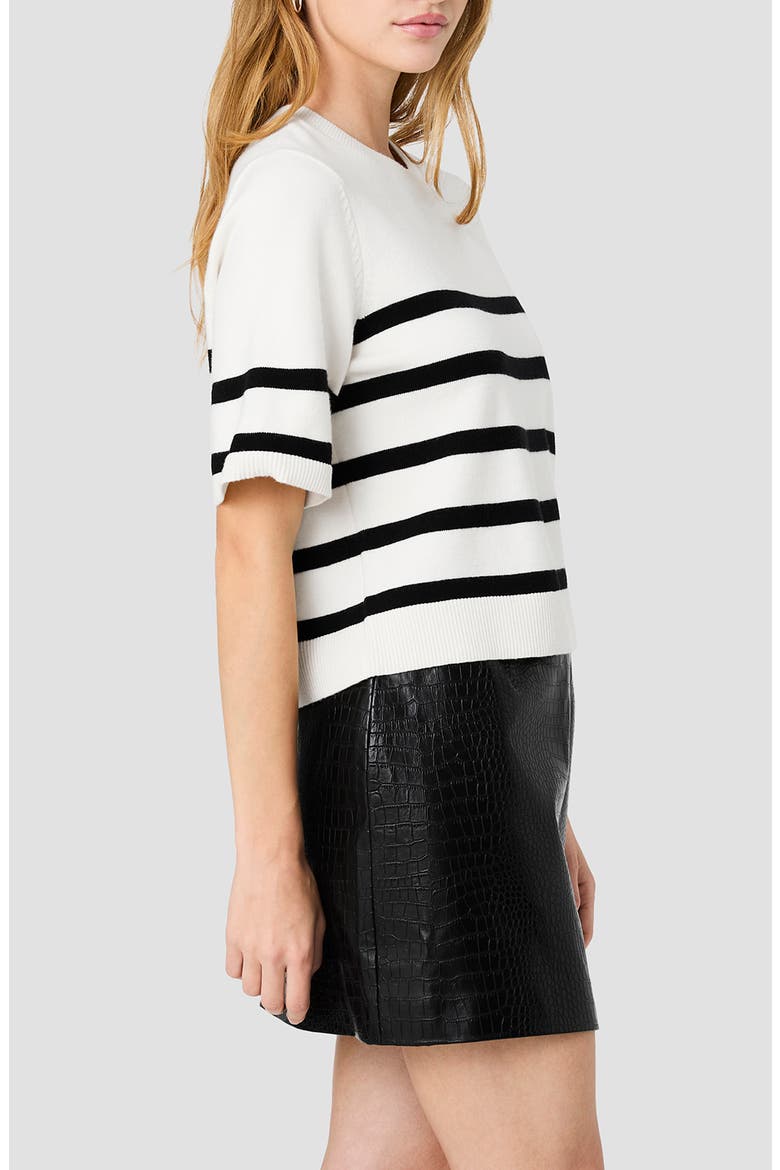 Sloane Stripe Short Sleeve Sweater, Alternate, color, BLACK/ PORCELAIN CREAM