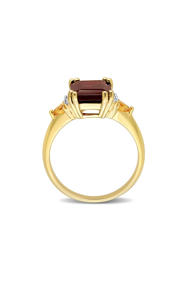 18K Gold Plated Sterling Silver Garnet, Citrine & Diamond Ring - 0.04ct., Alternate, color, RED