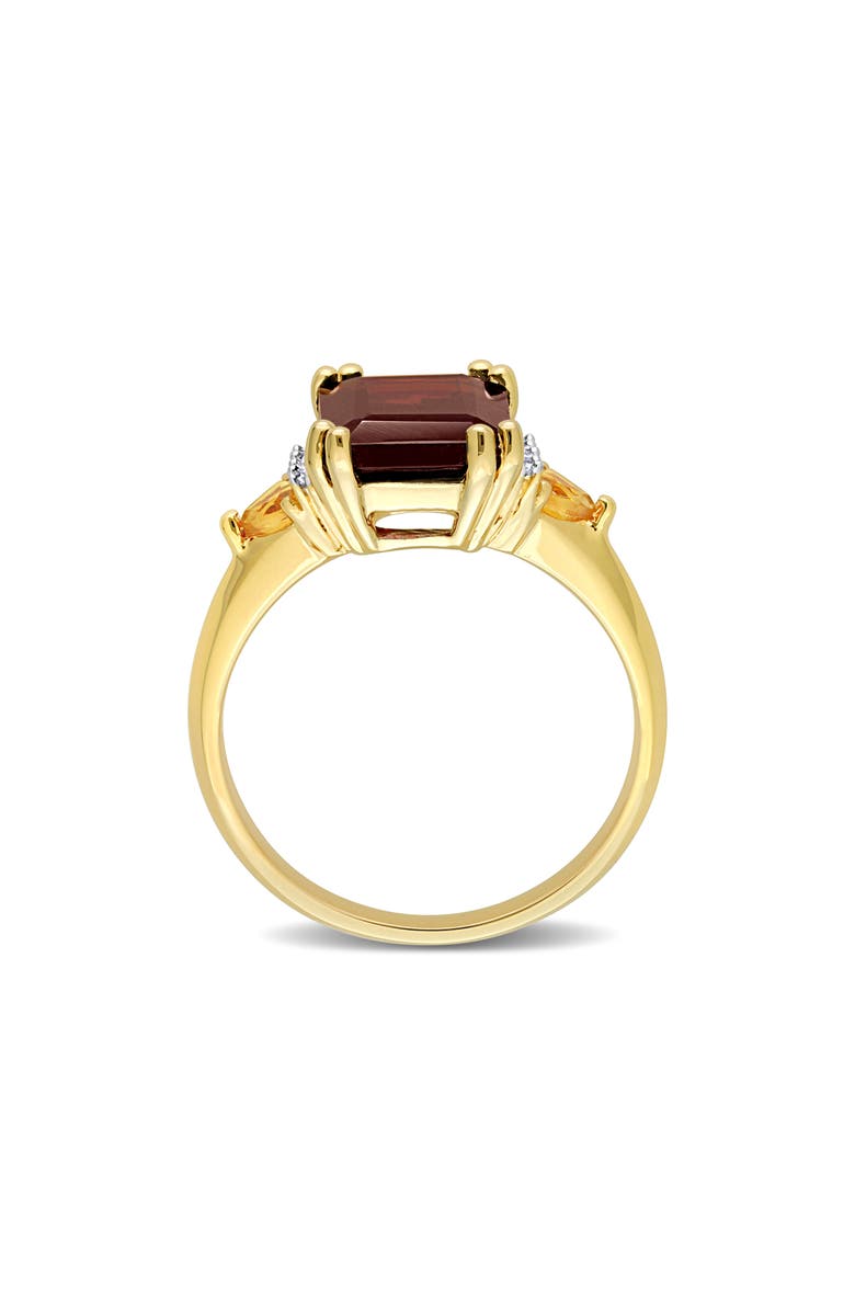 DELMAR 18K Gold Plated Sterling Silver Garnet, Citrine & Diamond Ring - 0.04ct., Alternate, color, Red