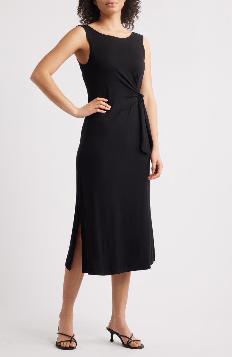 Loveappella Side Tie Sleeveless Midi Dress, Main, color, Black