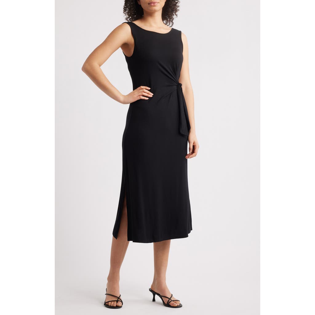 Loveappella Side Tie Sleeveless Midi Dress In Black