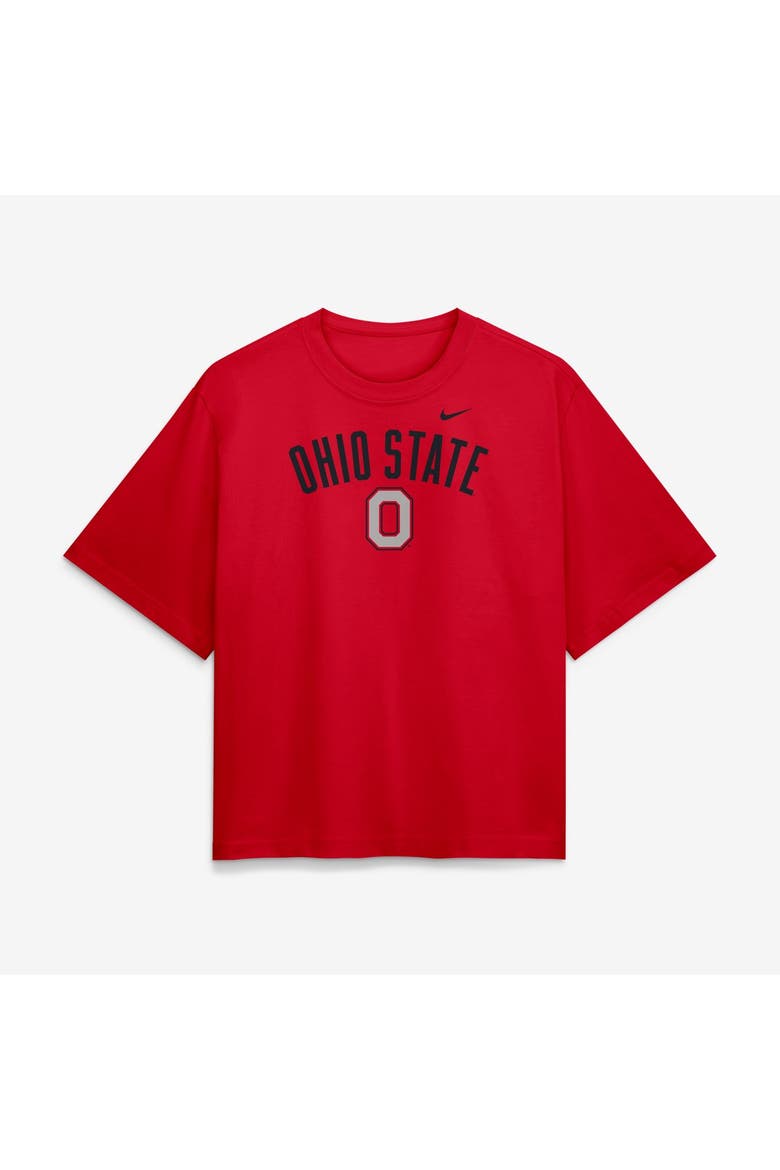 Women's Nike  Scarlet Ohio State Buckeyes Arch Logo Boxy T-Shirt, Main, color, Scarlet