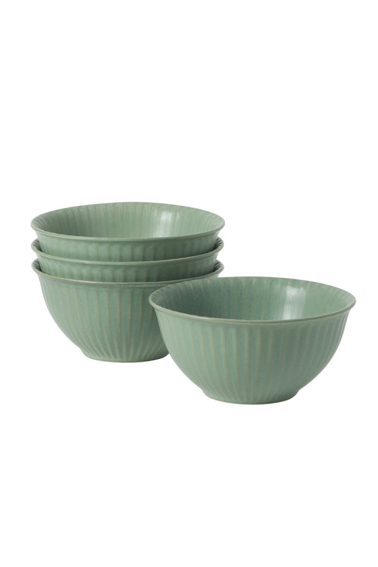 Bistro Linea Cereal Bowls, Stoneware Soup Bowls, Cream Reactive Glaze Ribbed Bowl Set, Alternate, color, Green