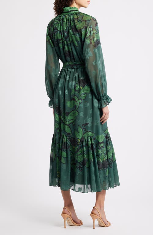Ciebon Natalie Metallic Mixed Print Long Sleeve Dress In Green