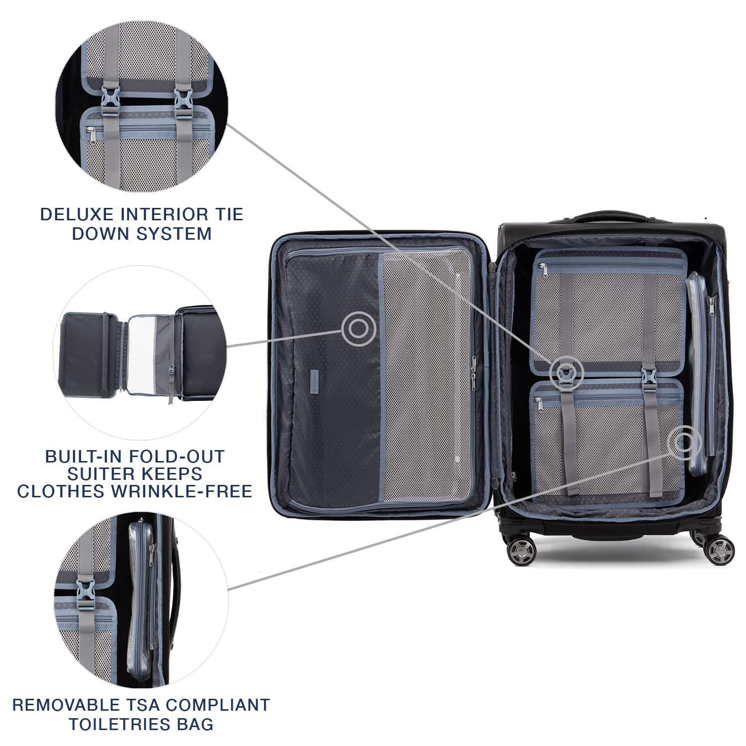 TRAVELPRO Platinum Elite Softside Expandable Medium 25-Inch Checked Luggage, Alternate, color, Shadow Black