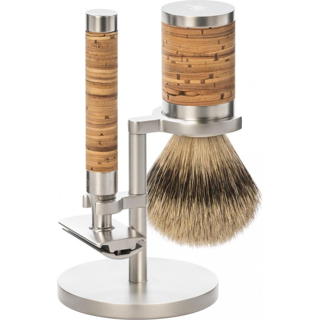 Mühle Rocca Birch Bark & Stainless Steel 3-piece Silvertip Badger & Safety Razor Shaving Set In Brown