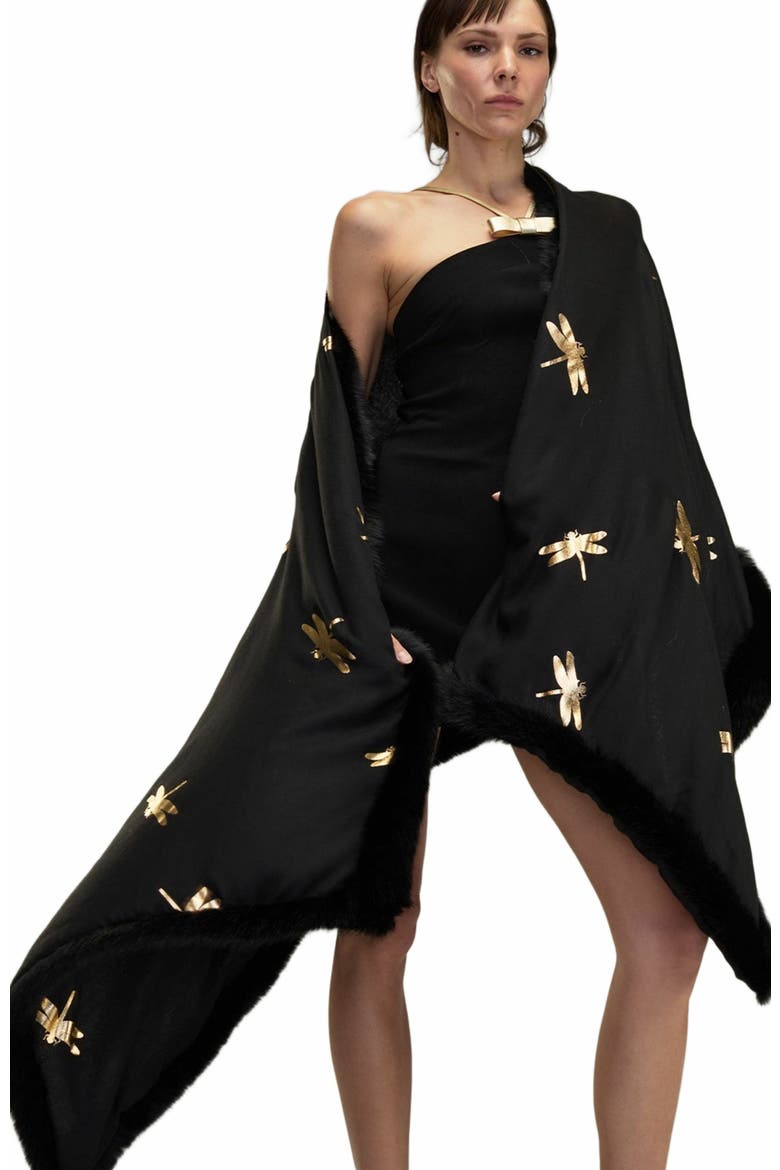 Faux Fur Trim Wrap, Alternate, color, BLACK GOLD