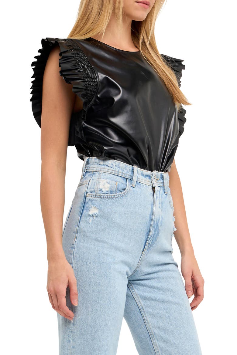 Faux Leather Top, Alternate, color, BLACK