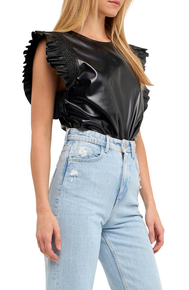 English Factory Faux Leather Top, Alternate, color, Black
