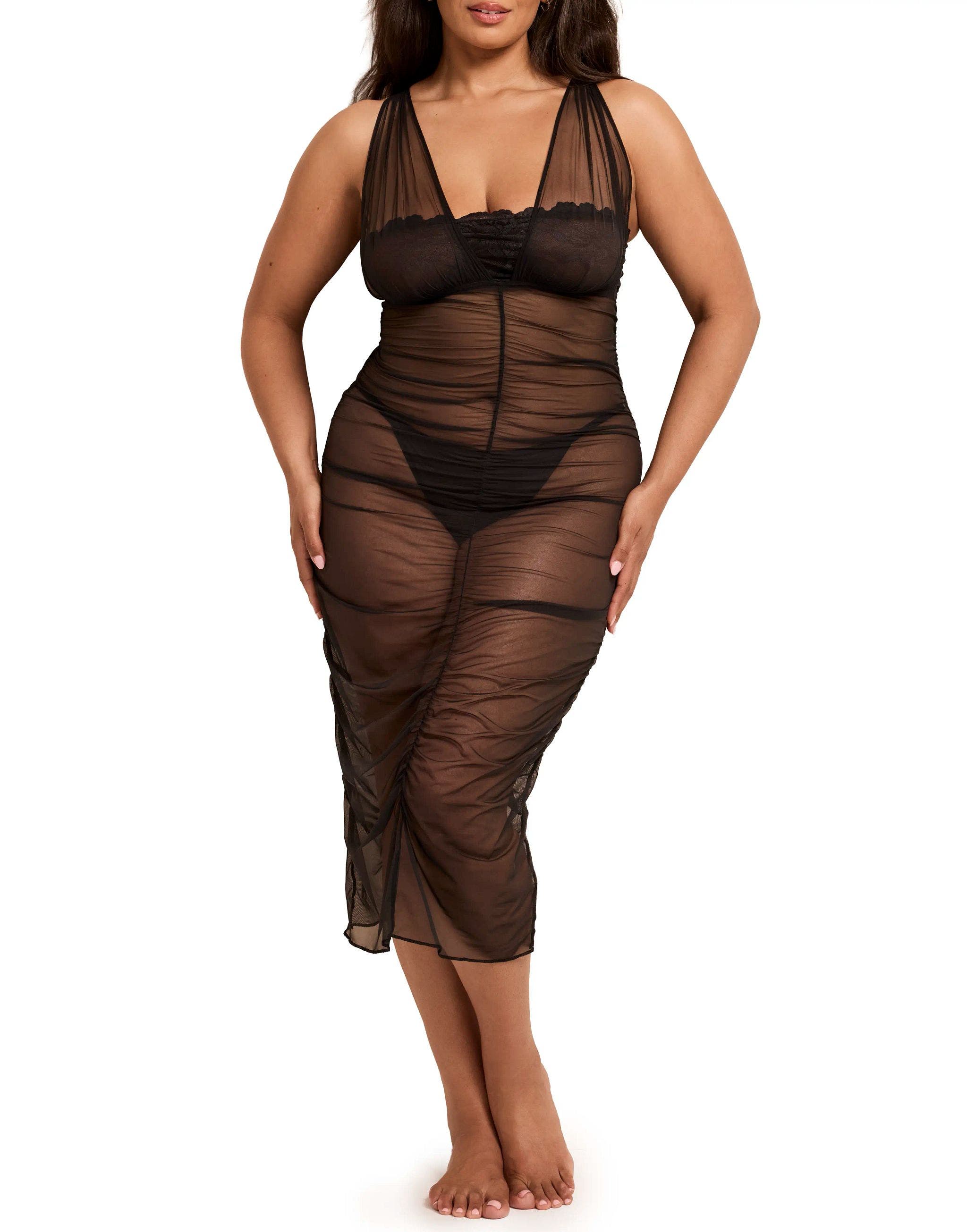 Adore Me Eave Slip & G-string Set Lingerie In Black