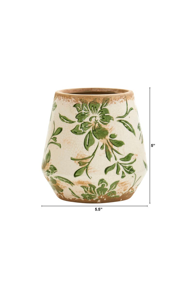 NEARLY NATURAL 5.5-in Tuscan Ceramic Green Scroll Planter, Alternate, color, Green