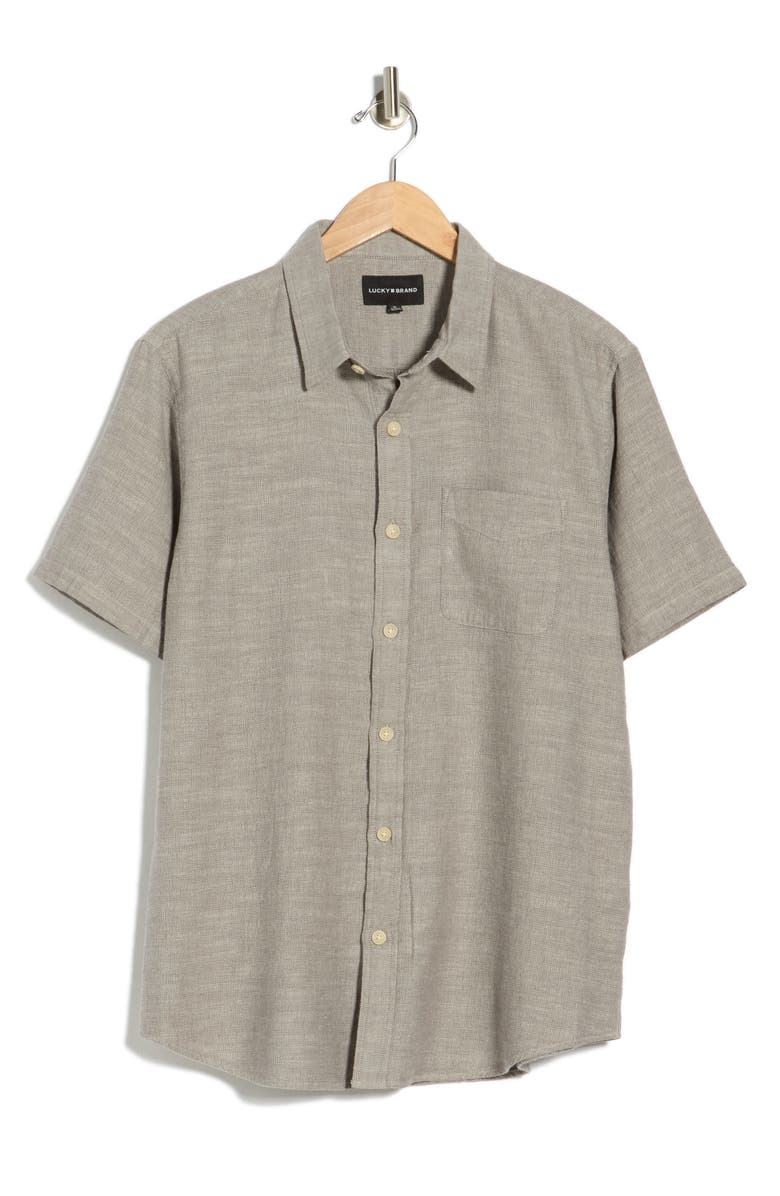 Lucky Brand San Gabriel Short Sleeve Cotton Button-Up Shirt, Main, color, Volcanic Glass