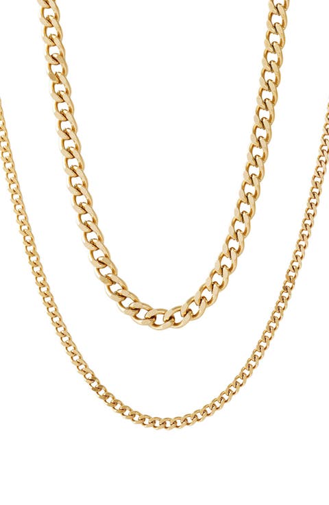 Men's Set of 2 Water Resistant Curb Chain Necklaces